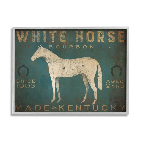 The Stupell Home Decor Collection White Horse Bourbon Vintage Sign Design by Ryan Fowler Framed Typography Art Print 20 in. x 16 in.