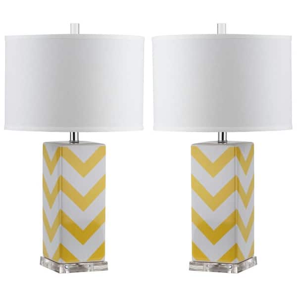 SAFAVIEH Chevron 27 in. Yellow Stripe Table Lamp with White Shade (Set of 2)