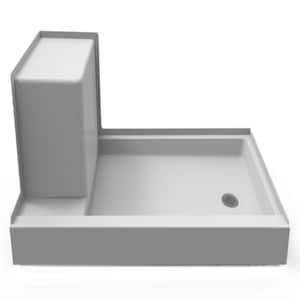 PRIMO Seated 60 in. L x 30 in. W Single Threshold Shower Pan Base with Right Drain in White