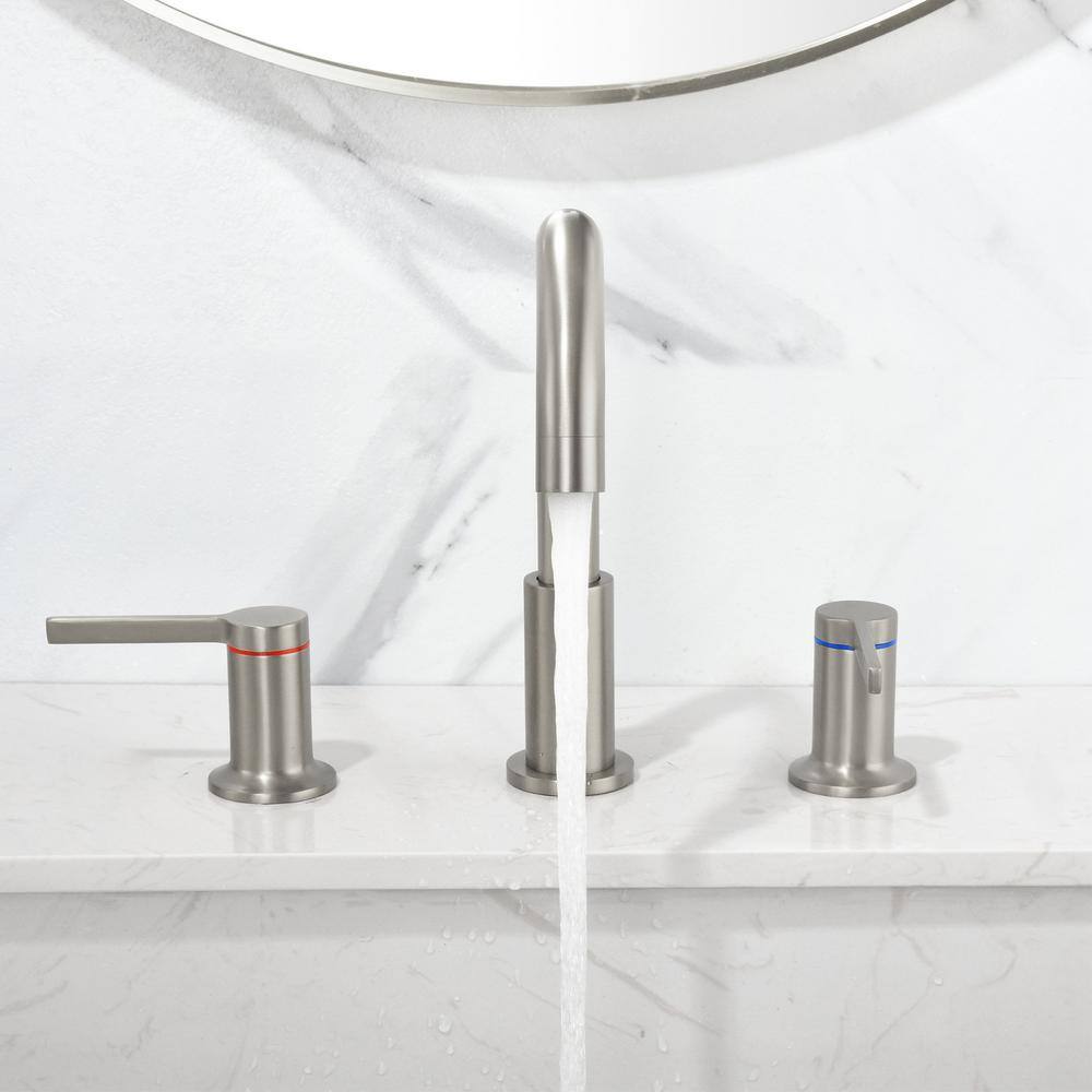 Brushed Nickel 8-Inch Widespread Double Handle Bathroom Faucet