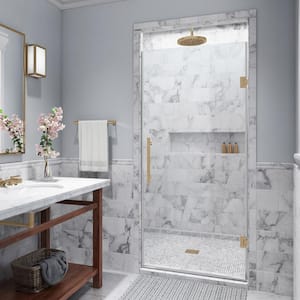 Kinkade 21.75 in. to 22.25 in. W x 72 in. H Frameless Hinged Shower Door with StarCast Clear Glass in Brushed Gold