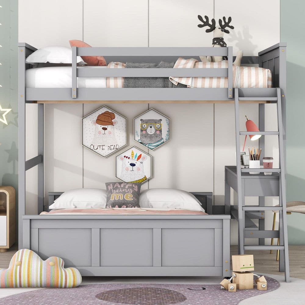 Gray Full Over Full Bunk Bed with Desk Bedroom, Guest Room price history on PriceWatchPro