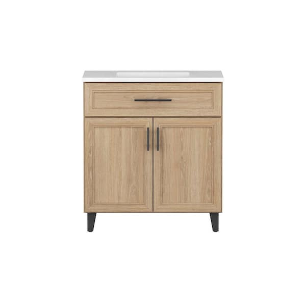 Cranwood 30.5 in. W x 18.75 in. D x 33.7 in. H Single Sink Bath Vanity in Sandstone with White Cultured Marble Top