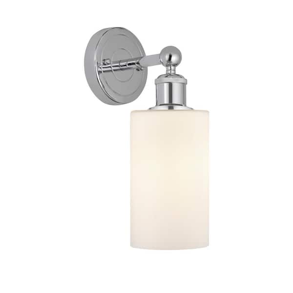 Clymer 1-Light Polished Chrome, Matte White Wall Sconce with White Glass Shade