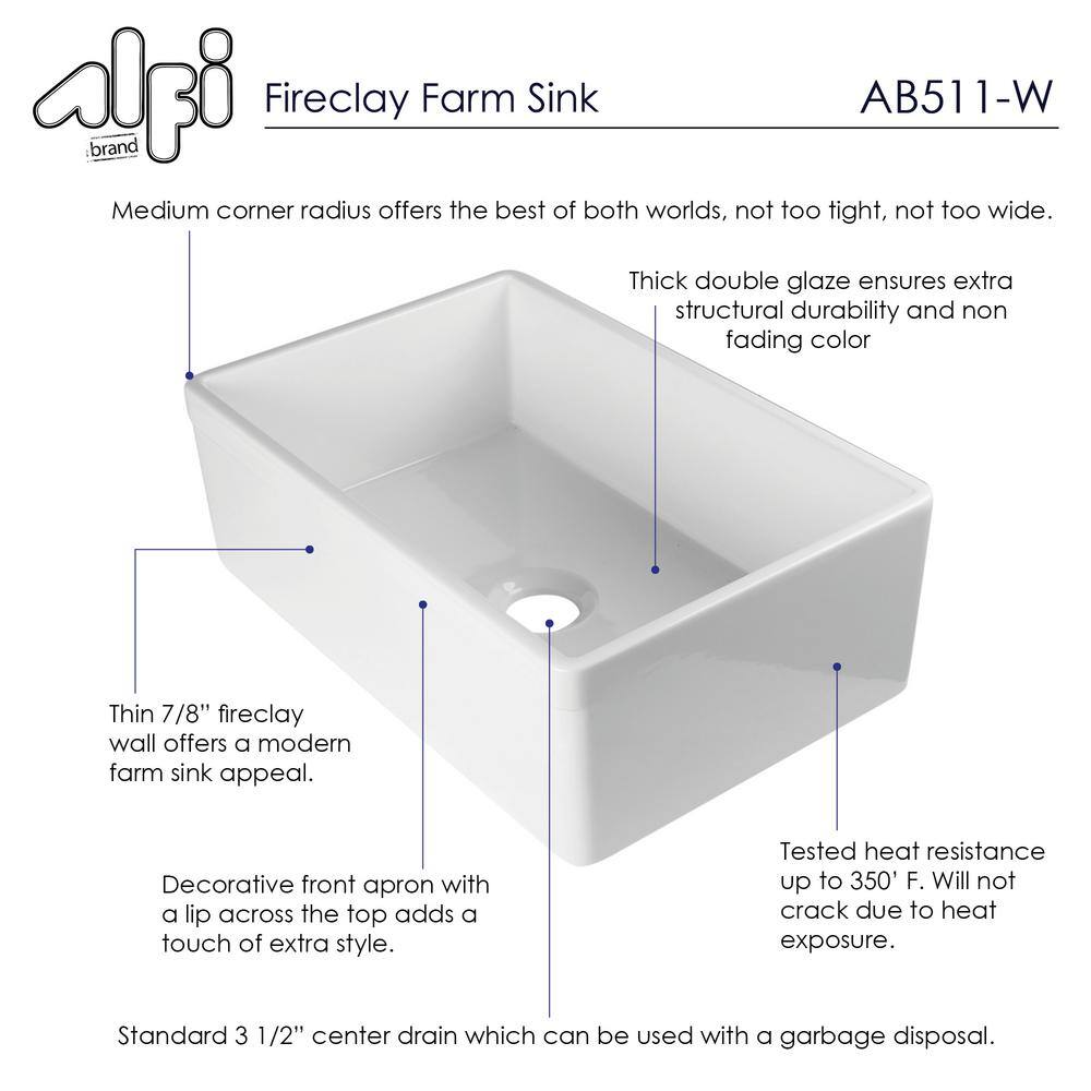 White Fireclay Farmhouse Drop-in Single Bowl Sink