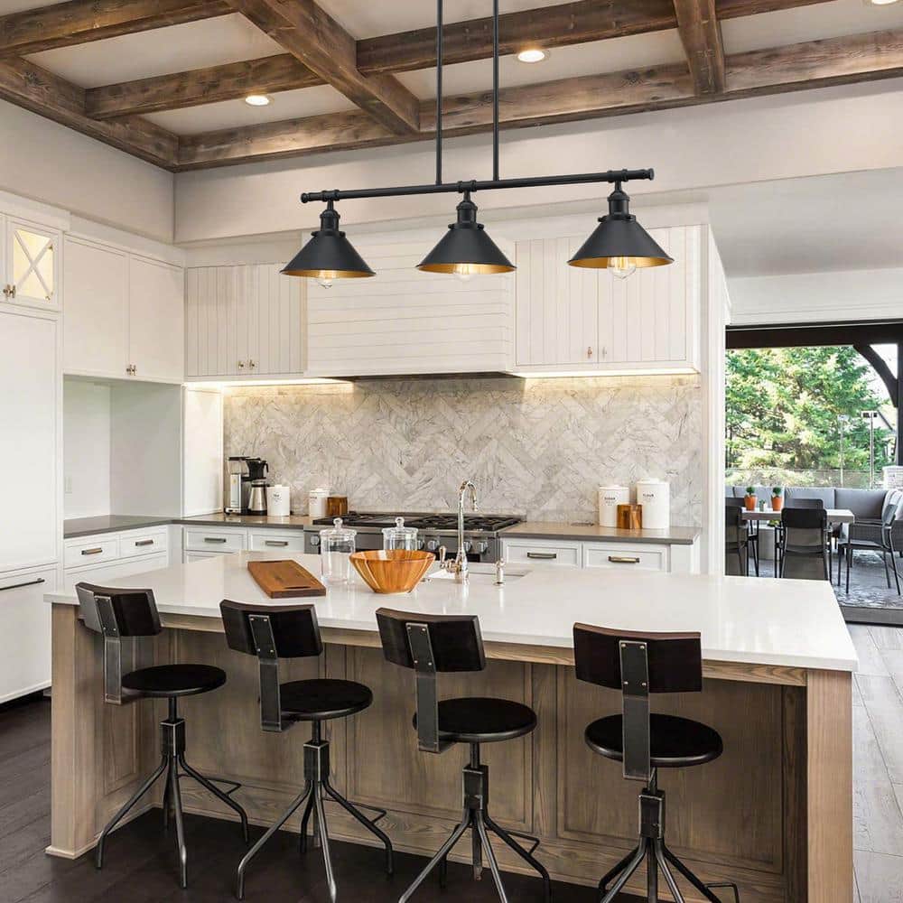 Westworld 36.25 in. 3-Light Island Pendant Chandelier with Matte Black and Gold Painting Inside price history on PriceWatchPro
