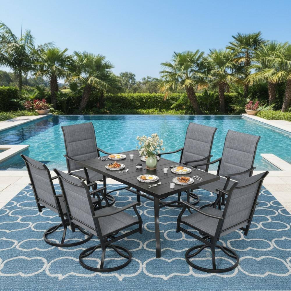7-Piece Patio Dining Set with 6 Swivel Chairs and Dining Table with Umbrella Hole for Poolside, Backyard price history on PriceWatchPro
