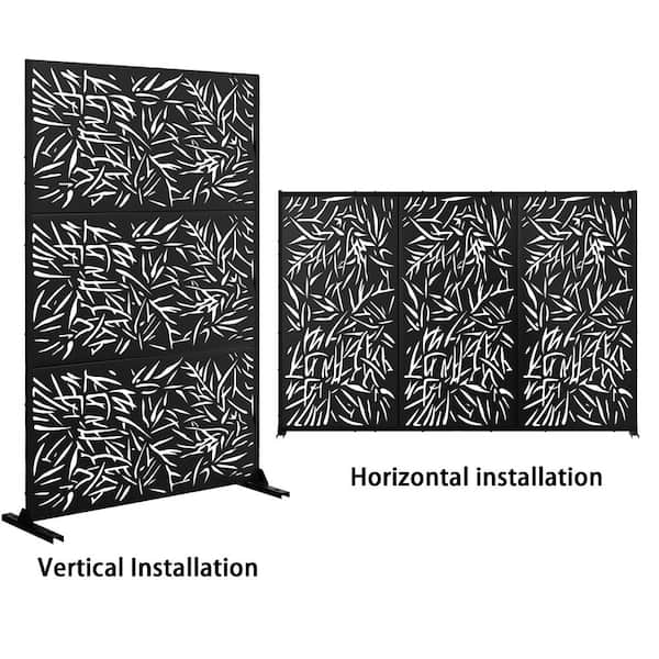 72 in. H x 47 in. W Galvanized Steel Metal Wall Sculptures Outdoor Privacy Garden Panels Leaf Pattern in Black