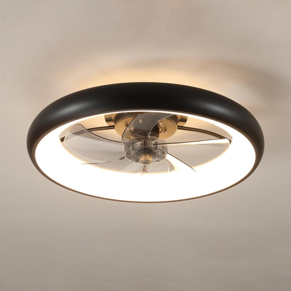 22 in. LED Indoor Black Smart Ceiling Fan with Light and Remote, Flush Moun