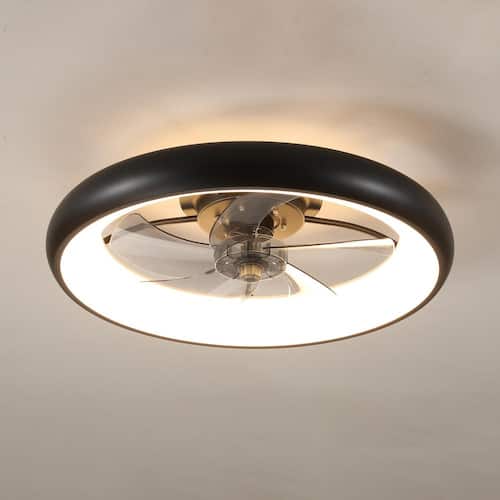 22 in. LED Indoor Black Smart Ceiling Fan with Light and Remote, Flush Mount Fan Light with APP and Dimmable Lighting Ceiling Fans With Lights