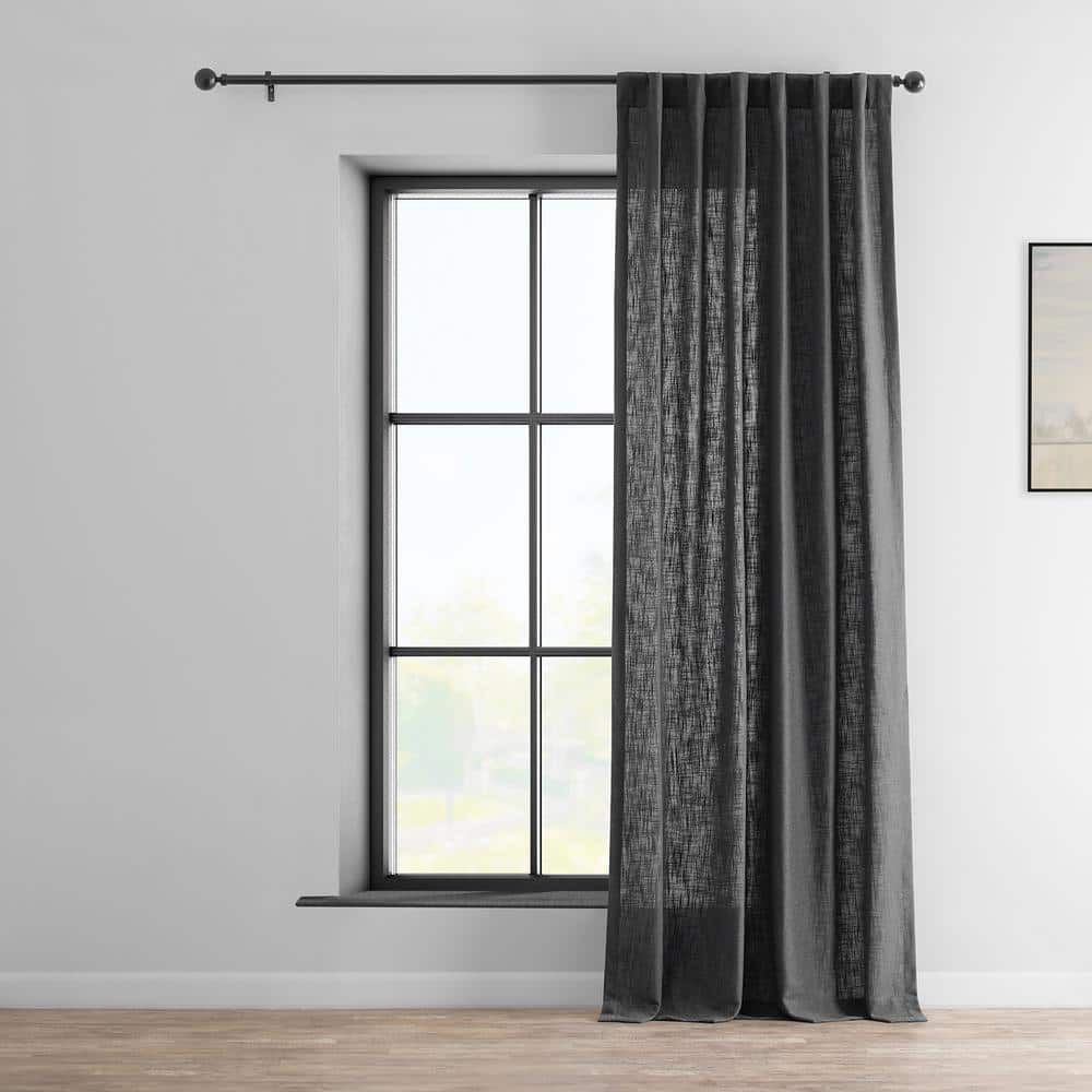 Slate Grey Faux Linen Light Filtering Curtain Panel, 50 x 96 Inches