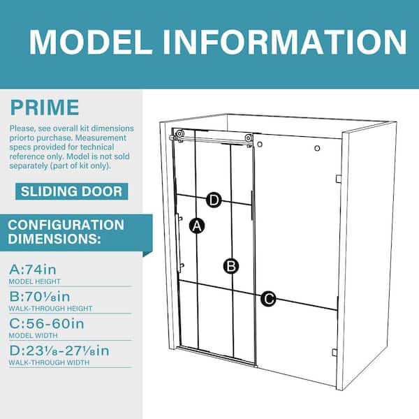 56 in. W - 60 in. W x 74 in. H Sliding Frameless Shower Door in Black with Clear Glass