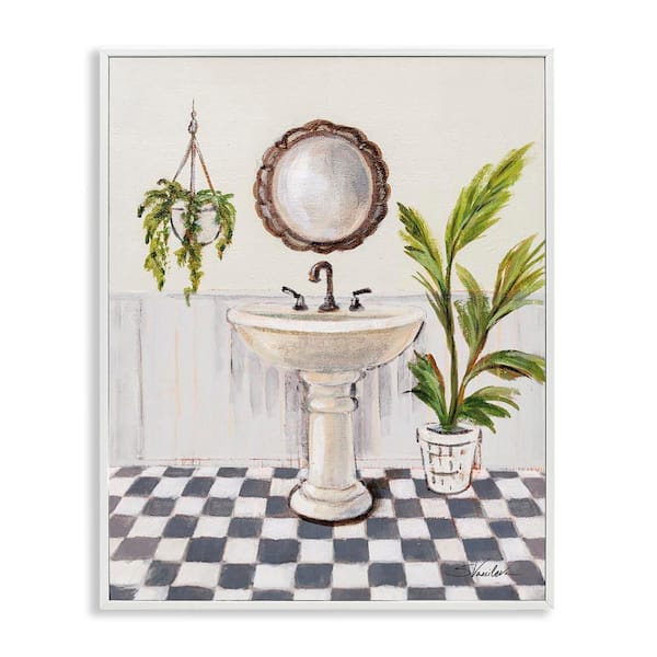 Stupell Industries Crisp Bathroom with Plants by Silvia Vassileva White Framed Nature Giclee Art Print 14 in. x 11 in.