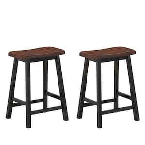 24 in. H Brown Backless Wood Bar Stools Saddle Seat Pub Chair Home Kitchen Dining Room (Set of 2)