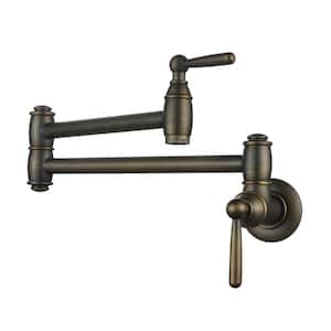 Retro Wall Mounted Brass Pot Filler with 2 Handles in Antique Bronze