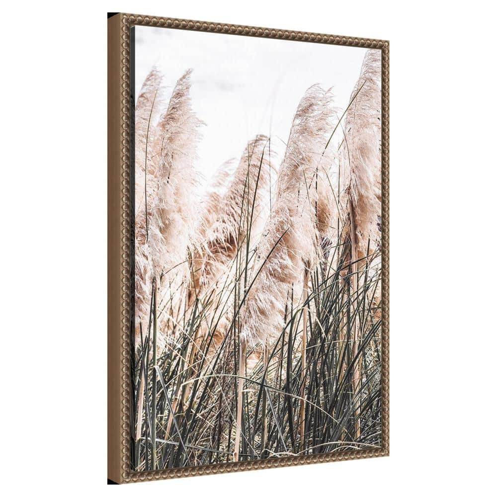 Pampas Grass Sepia Photography Canvas with Beaded Bronze Frame