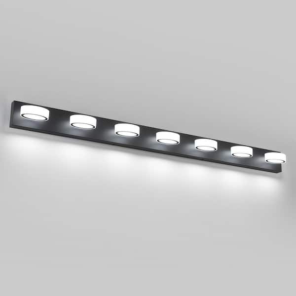 JUSHENG 58 in. 7 Light Black LED Vanity Light with 270° Rotatable