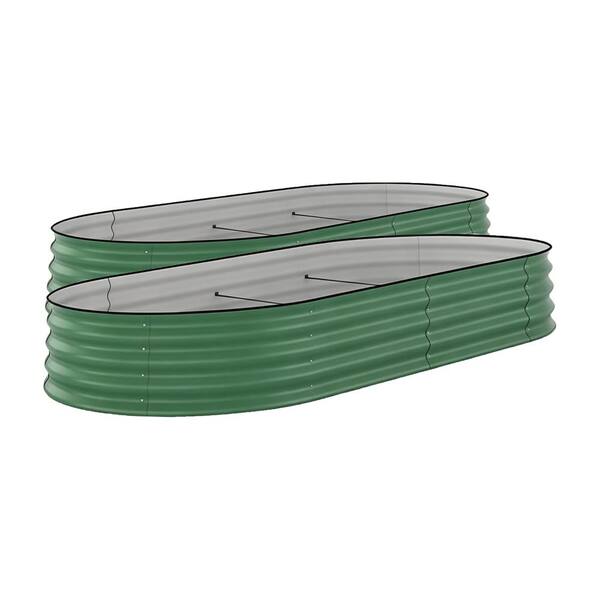 2-Pack 10x4x1.5ft Green Oval Galvanized Raised Garden Bed, Metal Planter Box with Safety Edges, Deep Root Planter
