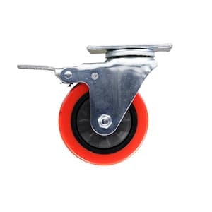 4 in. Red TPU Heavy-Duty Swivel Plate Caster with Brake, 250 lbs. Weight Capacity