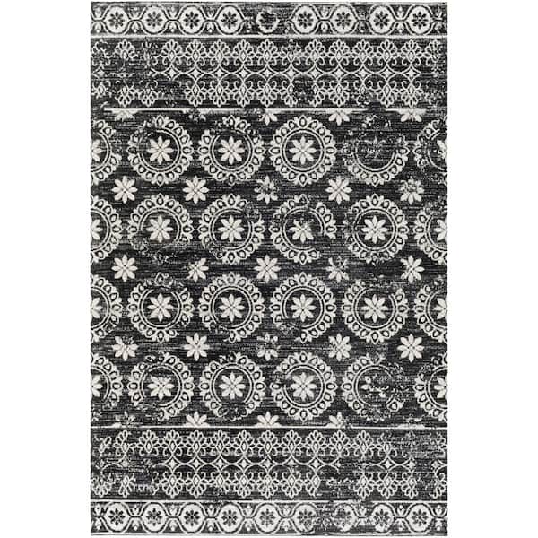 Livabliss Prosper Black/White 5 ft. x 7 ft. Indoor Machine-Washable Area Rug
