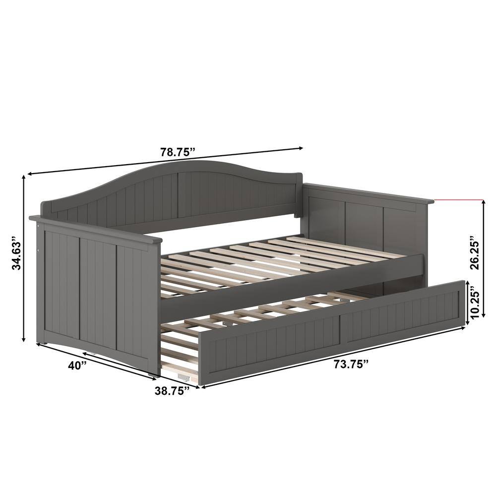 Nantucket Gray Twin Wood Daybed with Trundle and Drawer