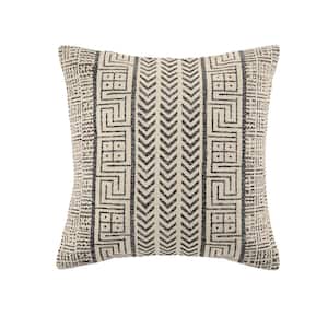 Light Beige Geometric Tribal 18 in. x 18 in. Square Decorative Throw Pillow