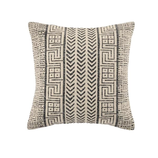 Home Decorators Collection Light Beige Geometric Tribal 18 in. x 18 in. Square Decorative Throw Pillow