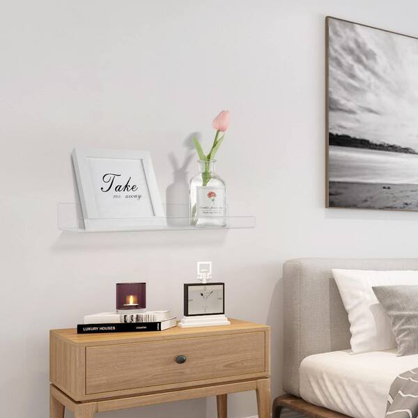 15 in. W x 4 in. D Clear Acrylic Decorative Wall Shelf (Set of 10
