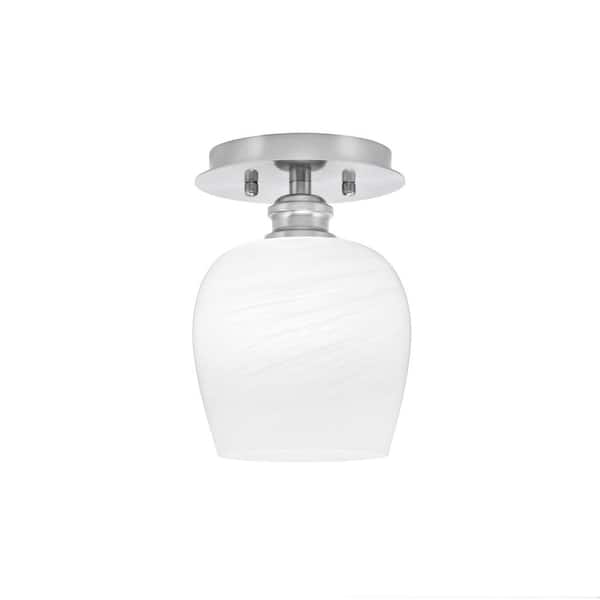 Unbranded Albany 1-Light 6.25 in. Brushed Nickel Semi-Flush with White Marble Glass Shade