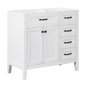 35.50 in. W x 17.70 in. D x 35.00 in. H Bath Vanity Cabinet without Top in White, with 2-Doors and 3-Drawers