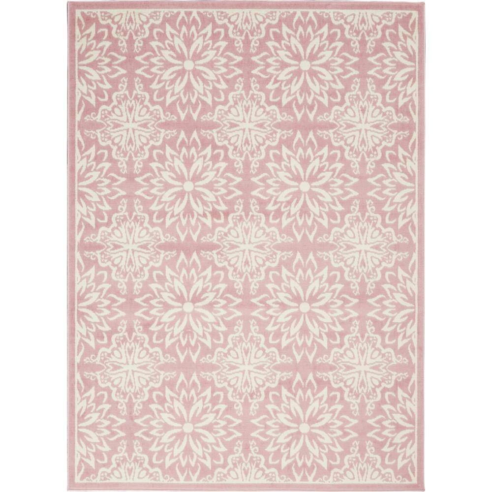 Ivory and Pink Floral Synthetic 6' x 9' Area Rug