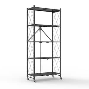 64.3 in. H Black Metal 10-Shelf Freestanding Standard Bookcase Foldable Metal Shelf Shelving Unit With Wheels