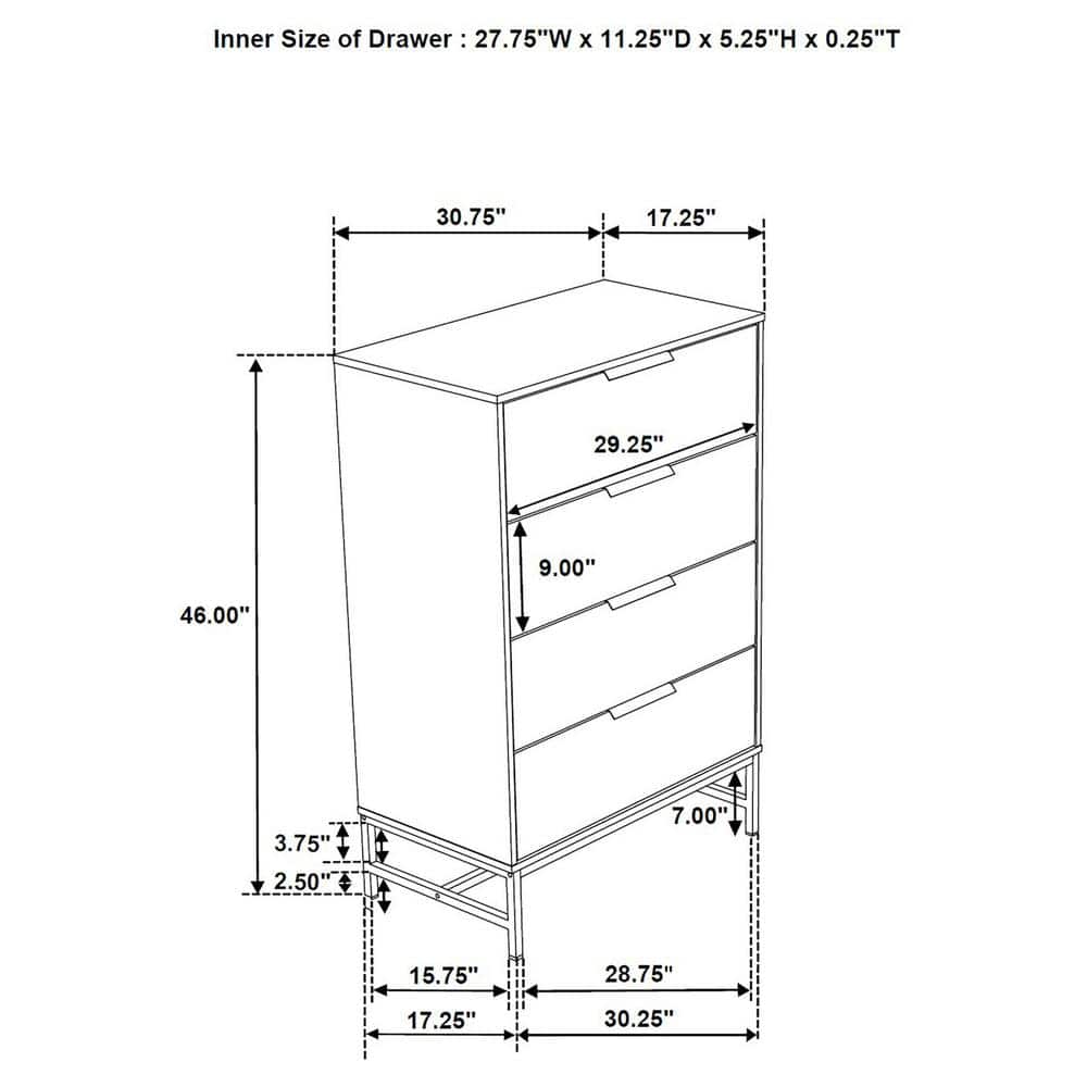 Sonora White 4-Drawer Chest with Black Metal Base