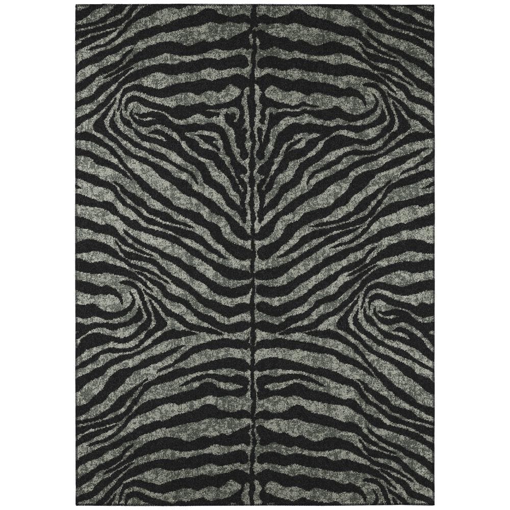 Safari Black 9 ft. x 12 ft. Indoor/Outdoor Washable Indoor/Outdoor Washable