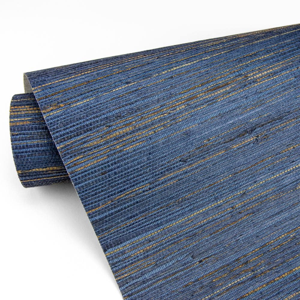 Indigo and Tan Grasscloth Non-Pasted Wallpaper Roll