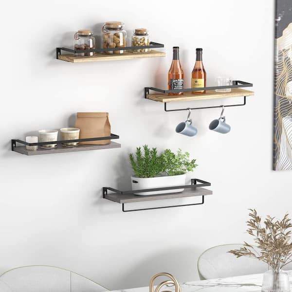 Dracelo 16.5 in. W x 5.9 in. D x 2.75 in. H Gray Bathroom Wall Mounted  Floating Shelves with Towel Bar B09J8CYKCX - The Home Depot