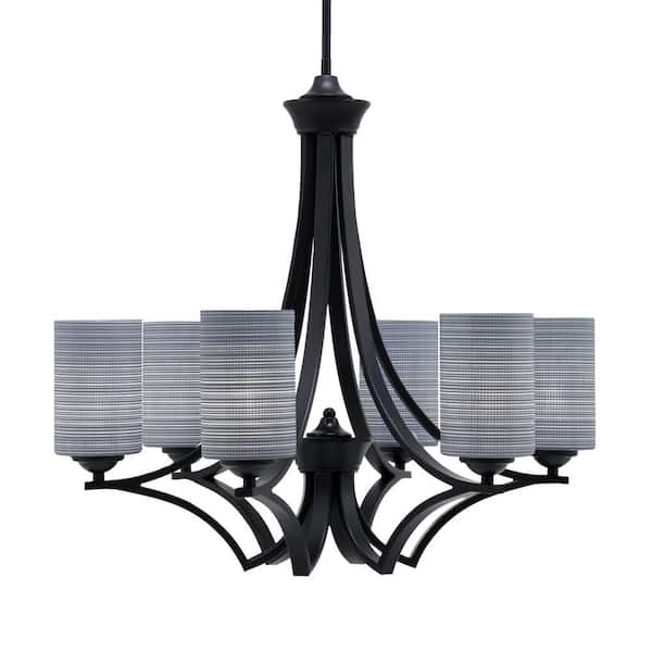 Unbranded Clevelend 6-Light Matte Black Round Chandelier with 4 in. Gray Matrix Glass Shades, No bulbs included