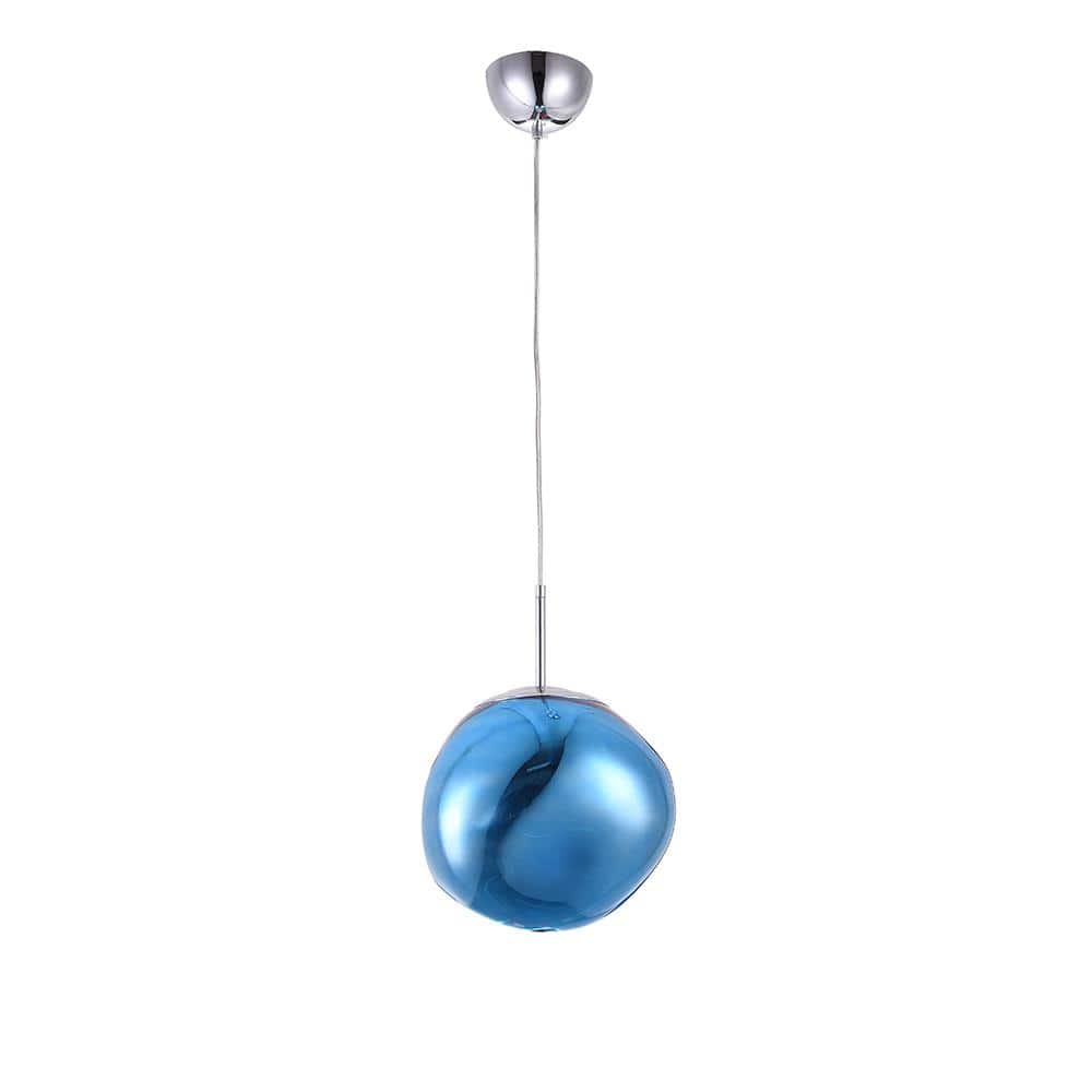 Contemporary Chrome & Blue Orb Acrylic 11" Globe Pendant Light