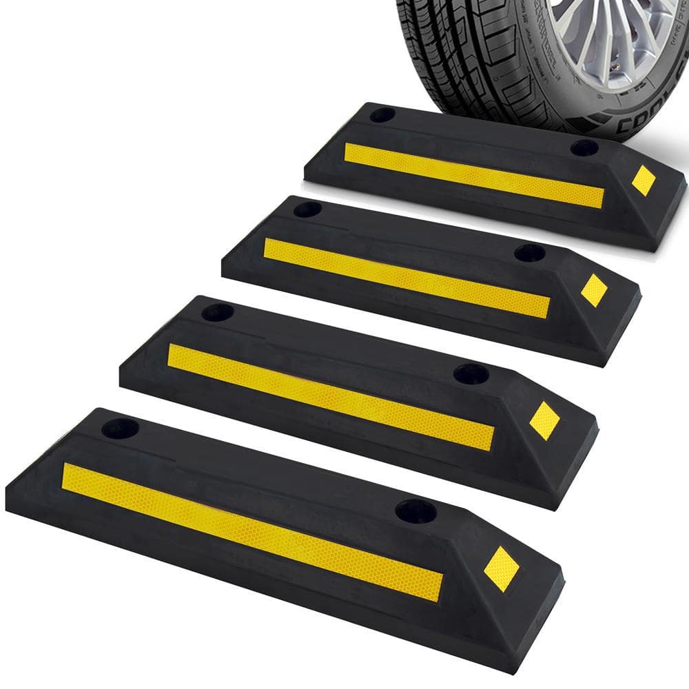 PYLE Vehicle Wheel Stop Car and Truck Parking Curb Tire Stop, Heavy Duty  Rubber Parking Tire Block (Set of 4) PCRSTP11X4 The Home Depot