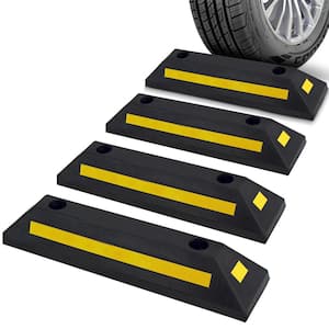 Vehicle Wheel Stop - Car and Truck Parking Curb Tire Stop, Heavy Duty Rubber Parking Tire Block (Set of 4)