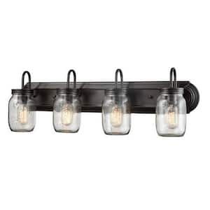7.72 in. 4-Light Bronze Vanity Light with Clear Glass Shade