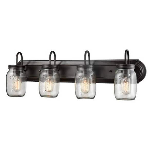 CLAXY 7.72 in. 4-Light Bronze Vanity Light with Clear Glass Shade