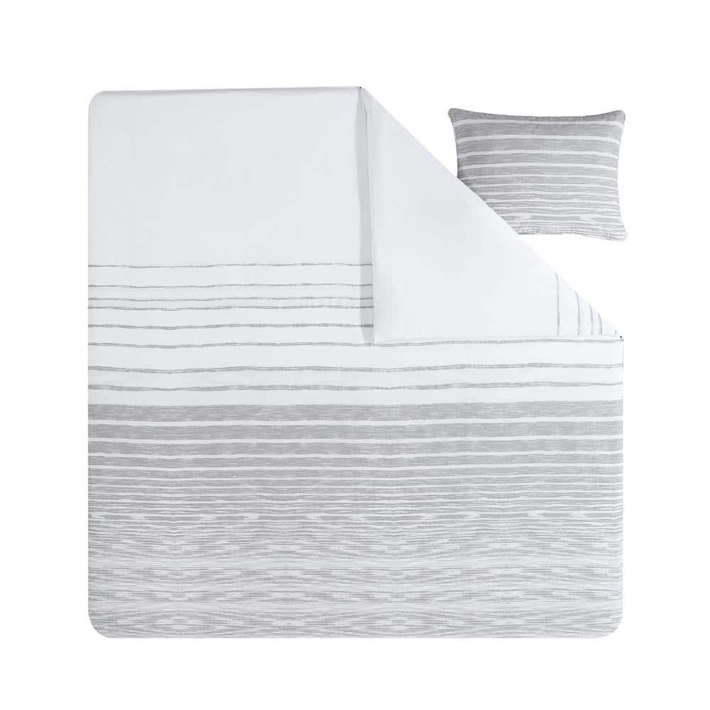 Abstract Stripe Grey Cotton Queen Duvet Cover Set