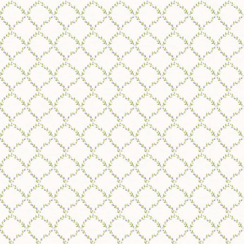 Miniatures 2 Lilac/Green/Ivory Geometric Floral Trellis Design Matte Finish