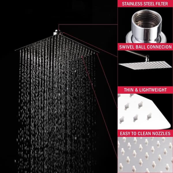 1-Spray Patterns with 2.5 GPM 12 in. Ceiling Mounted Fixed Shower Head in Chrome with Silicone Nozzle