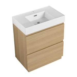 29.53 in.W x 18.11 in.D x 35.35 in.H Freestanding Bath Vanity in Light Brown with White Ceramic Vanity Top