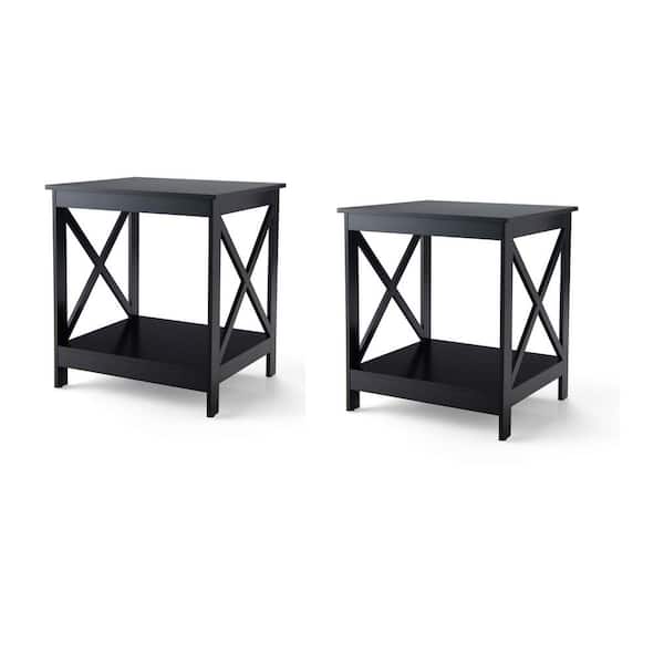 Gymax 2-Pieces Rectangle 18 in. Wood Accent End Table 2-Tier Sofa Side Table Nightstand with X-Shaped Frame Black