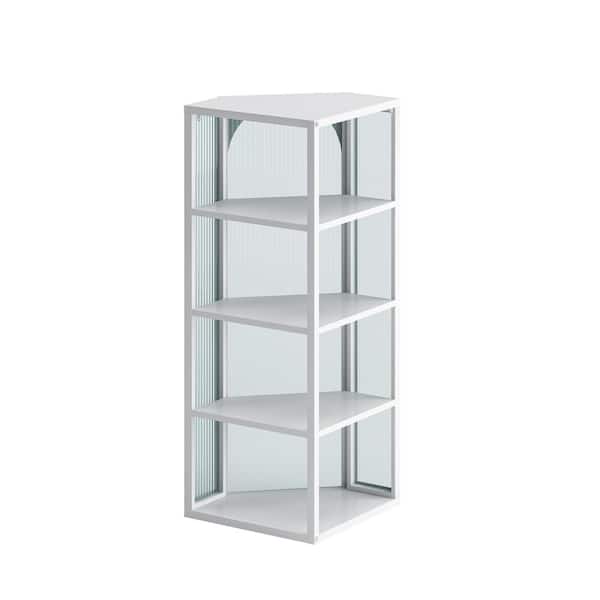 15.94 in. W x 22.24 in. D x 41.34 in. H Glass Door Bathroom Storage Wall Cabinet in White with 4-Tier Storage