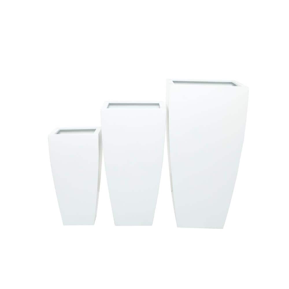 Extra Large Modern Square Metal Planter, White - Indoor/Outdoor