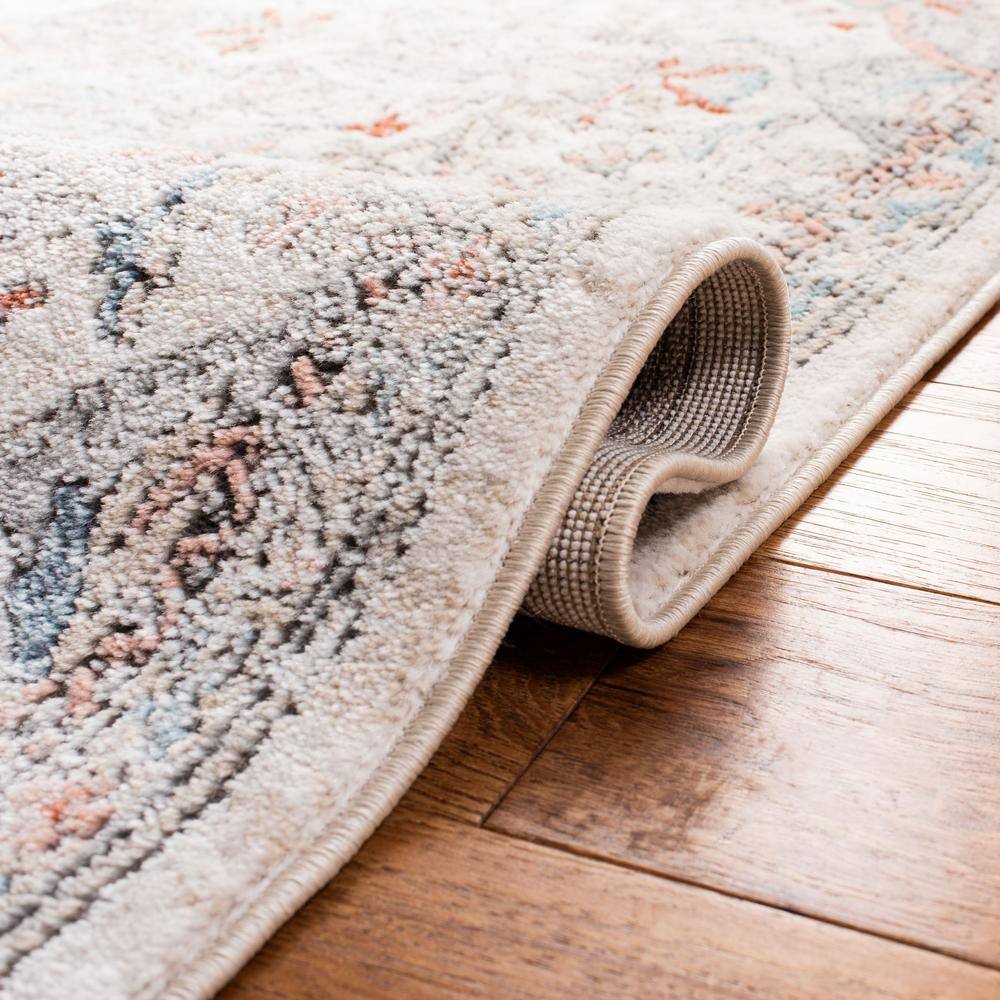 Ivory and Grey Medallion Synthetic 4' x 6' Area Rug